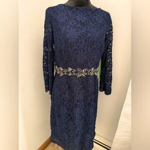 Blue Long Sleeve Sheath Dress for Wedding Guest